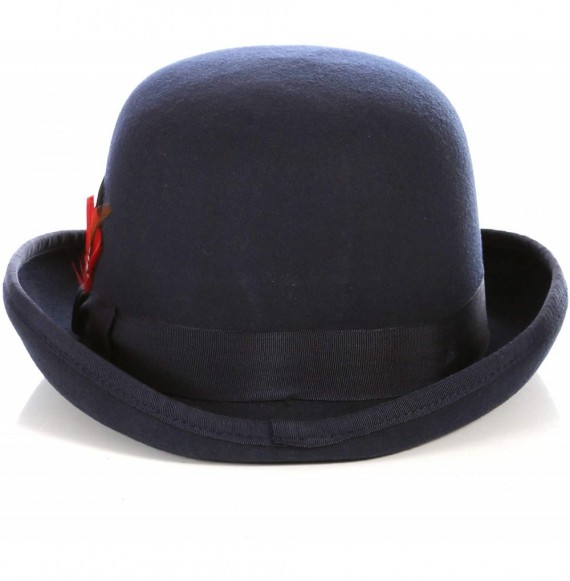 Fedoras Premium Lined Wool Clockwork Orange Style English Bowler Derby Hat - Navy - CY193CODAO4