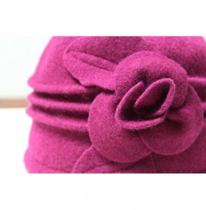 Skullies & Beanies Women 100% Wool Felt Round Top Cloche Hat Fedoras Trilby with Bow Flower - A3 Fuschia - CE185AGQYND