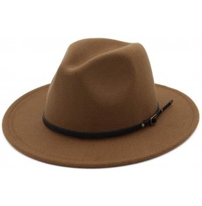 Fedoras Women's Wool Felt Outback Hat Panama Hat Wide Brim Women Belt Buckle Fedora Hat - C - C618N0T54R3