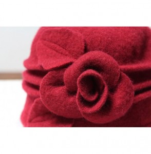 Skullies & Beanies Women 100% Wool Felt Round Top Cloche Hat Fedoras Trilby with Bow Flower - A3 Fuschia - CE185AGQYND