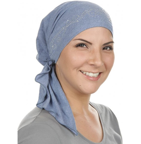 Skullies & Beanies The Bella Scarf Pre-Tied Chemo Headwear w/Rhinestone Embellishments - 24 -Light Denim W/Clear Crystal Swir...