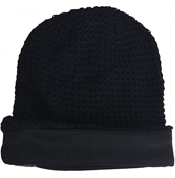 Skullies & Beanies Mens Slouchy Long Oversized Beanie Knit Cap for Summer Winter B08 - Black - CH12H0WK1IX