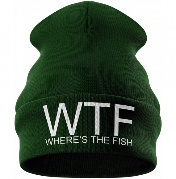 Skullies & Beanies Fishing Gifts for Men - WTF Wheres The Fish Embroidered Carp Fishing Beanie Hat Mens Fishing Tackle - CL18...