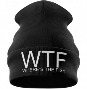 Skullies & Beanies Fishing Gifts for Men - WTF Wheres The Fish Embroidered Carp Fishing Beanie Hat Mens Fishing Tackle - CL18...