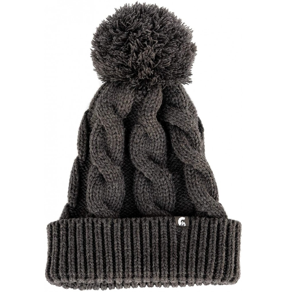 Skullies & Beanies Chunk Twist Knit Beanie with Puff Heather Grey - C618CL9R7E0