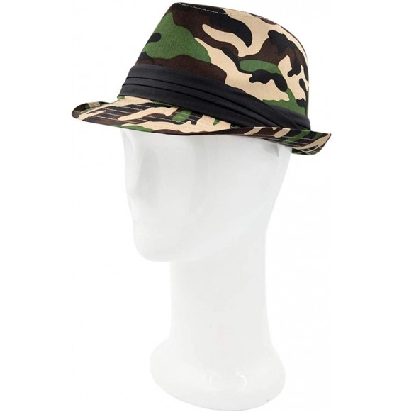 Fedoras Premium Unisex Camouflage Black Band Fedora Hat - Khaki - CA18UQE89AT