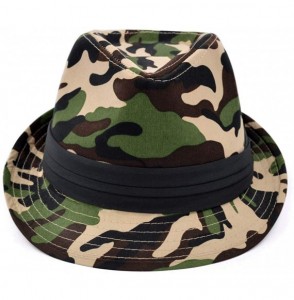 Fedoras Premium Unisex Camouflage Black Band Fedora Hat - Khaki - CA18UQE89AT