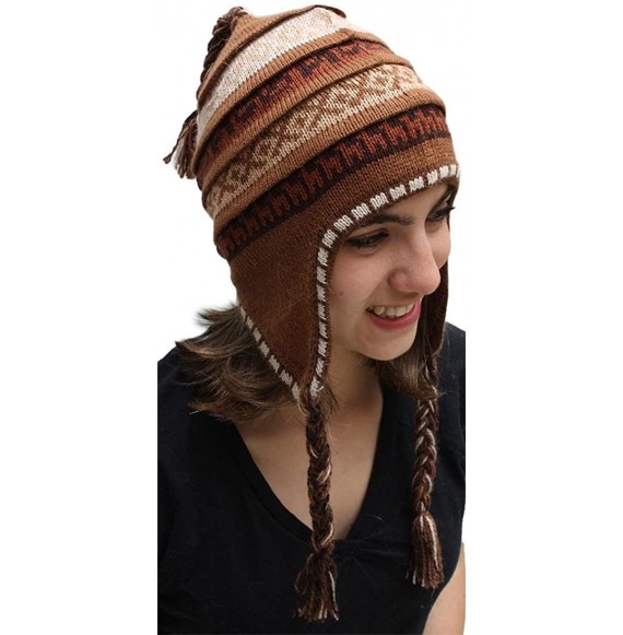 Skullies & Beanies Superfine 100% Alpaca Wool Handmade Intarsia Chullo Ski Hat Beanie Aviator Winter - Camel - CD11RE4NBP3