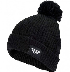 Skullies & Beanies Racing Pom Mens Knit Beanie - Black - CZ18HY2I6IA