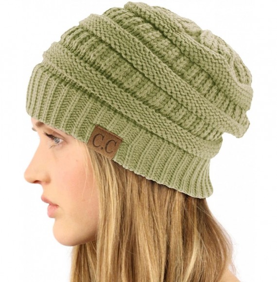 Skullies & Beanies Winter Trendy Soft Cable Knit Stretchy Warm Ribbed Beanie Skully Ski Hat Cap - Solid Sage - CD18IC6SU9U