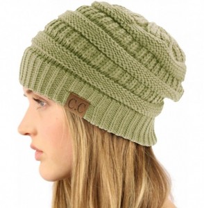 Skullies & Beanies Winter Trendy Soft Cable Knit Stretchy Warm Ribbed Beanie Skully Ski Hat Cap - Solid Sage - CD18IC6SU9U