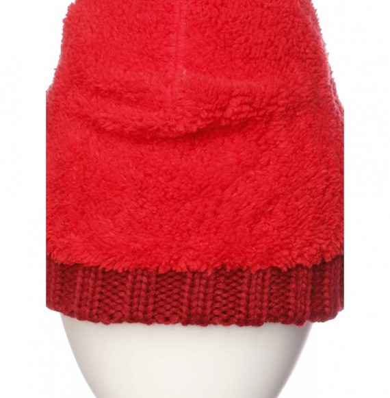 Skullies & Beanies Women Chunky Soft Strech Cable Knit Pom Pom Beanie Sherpa Fleece Lined - Red - C318KIOECDS