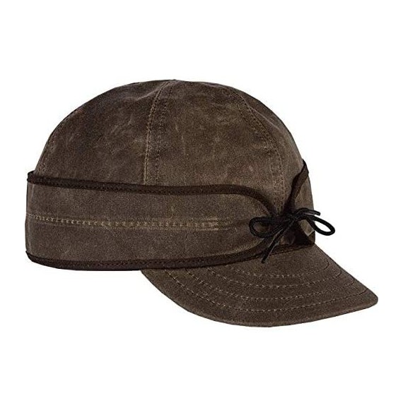 Newsboy Caps Waxed Cotton Cap - Insulated Fall Hat with Earflaps - Dark Oak - C618ZOSSIKO
