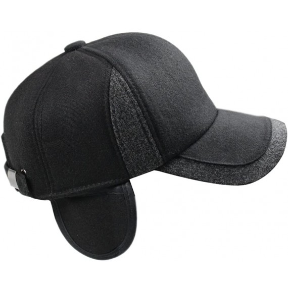 Skullies & Beanies Men Winter Thicken Wool Fleece Lined Snowboarding Baseball Cap Hat with Earflaps - 1684-black - CT189CQW07T