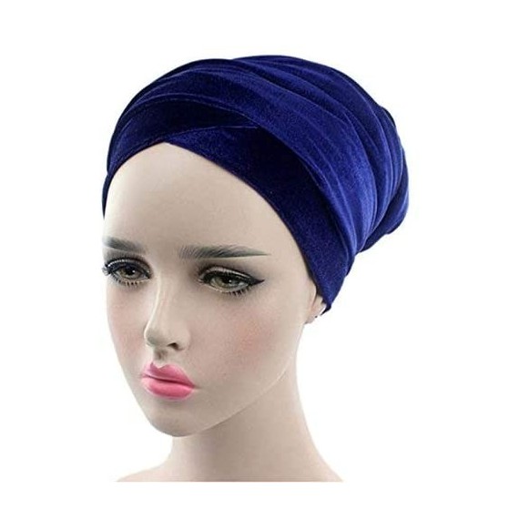 Skullies & Beanies Womens Hat BeanieTurban Velvet Wrapped Scarves Shawl Muslim Hijab Headwear - Dark Blue - C3188HSDLC3