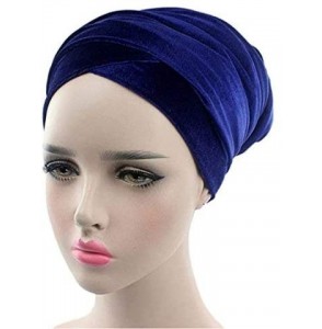 Skullies & Beanies Womens Hat BeanieTurban Velvet Wrapped Scarves Shawl Muslim Hijab Headwear - Dark Blue - C3188HSDLC3