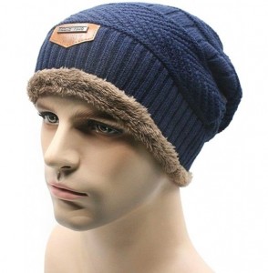 Skullies & Beanies Mens Slouchy Beanie Hat Trendy Warm Chunky Soft Stretch Cable Knit Winter Christmas Sport Fleece Cap - Blu...