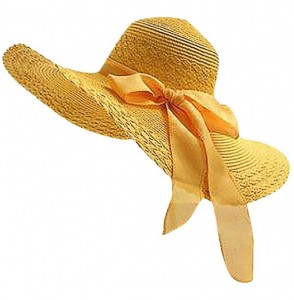 Sun Hats Women Colorful Big Brim Straw Bow Hat Sun Floppy Wide Brim Hats Beach Cap - Sky Blue - C718QGINRH2