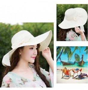 Sun Hats Women Colorful Big Brim Straw Bow Hat Sun Floppy Wide Brim Hats Beach Cap - Sky Blue - C718QGINRH2