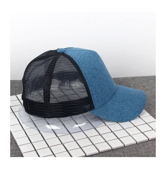 Baseball Caps Unisex Plain Baseball Trucker Caps Mesh Hat Adjustable Snapback Hat 5 Panel Cap - Black/Blue - CW17YU2CLLQ