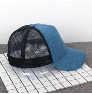 Baseball Caps Unisex Plain Baseball Trucker Caps Mesh Hat Adjustable Snapback Hat 5 Panel Cap - Black/Blue - CW17YU2CLLQ