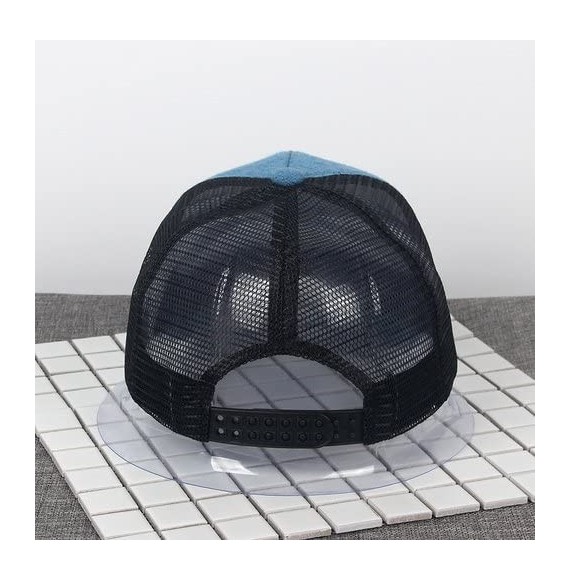 Baseball Caps Unisex Plain Baseball Trucker Caps Mesh Hat Adjustable Snapback Hat 5 Panel Cap - Black/Blue - CW17YU2CLLQ