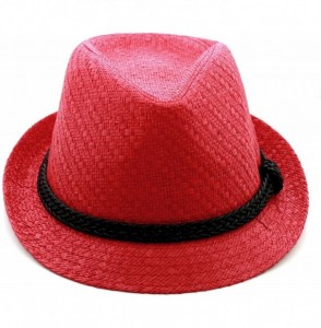 Fedoras Paper Lightweight Straw Fedora Hat - Red - C111OI899DV