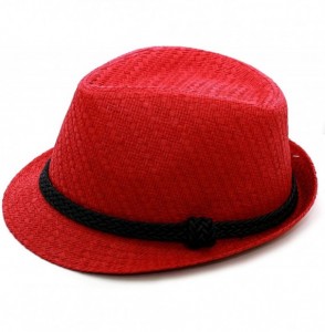 Fedoras Paper Lightweight Straw Fedora Hat - Red - C111OI899DV