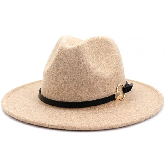 Fedoras Women Belt Buckle Wool Wide Brim Fedora Hat - Circular Belt Beige - CM1938NR2NN