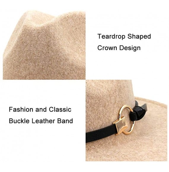 Fedoras Women Belt Buckle Wool Wide Brim Fedora Hat - Circular Belt Beige - CM1938NR2NN