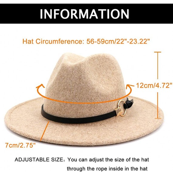 Fedoras Women Belt Buckle Wool Wide Brim Fedora Hat - Circular Belt Beige - CM1938NR2NN