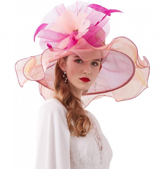 Sun Hats Women Kentucky Derby Church Hat Organza Flower Wide Brim Fascinator Hats for Wedding Tea Party- Dual-use - CQ18SW32XNY