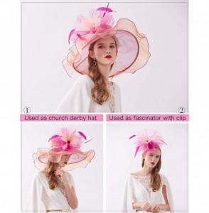 Sun Hats Women Kentucky Derby Church Hat Organza Flower Wide Brim Fascinator Hats for Wedding Tea Party- Dual-use - CQ18SW32XNY