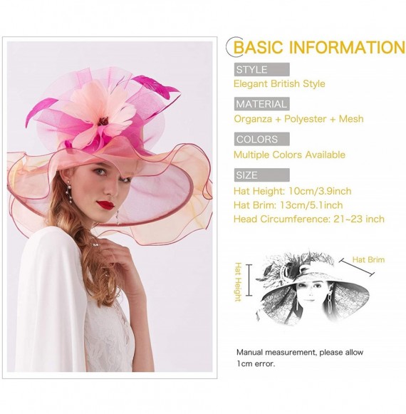 Sun Hats Women Kentucky Derby Church Hat Organza Flower Wide Brim Fascinator Hats for Wedding Tea Party- Dual-use - CQ18SW32XNY