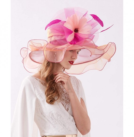 Sun Hats Women Kentucky Derby Church Hat Organza Flower Wide Brim Fascinator Hats for Wedding Tea Party- Dual-use - CQ18SW32XNY