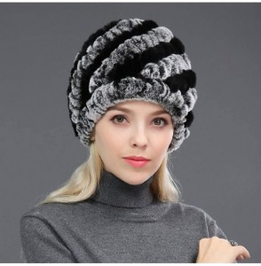 Skullies & Beanies Women's Real Rex Rabbit Fur Hat and Real Rabbit Fur Scarf 1 Set Winter Warm Fashion - Black + Gray - CB18U...