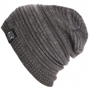 Skullies & Beanies Womens Mens Slouch Beanie Outdoor Ski Skull Cap Warm Knitted Striped Hat - Gray - C712M7XC0D9