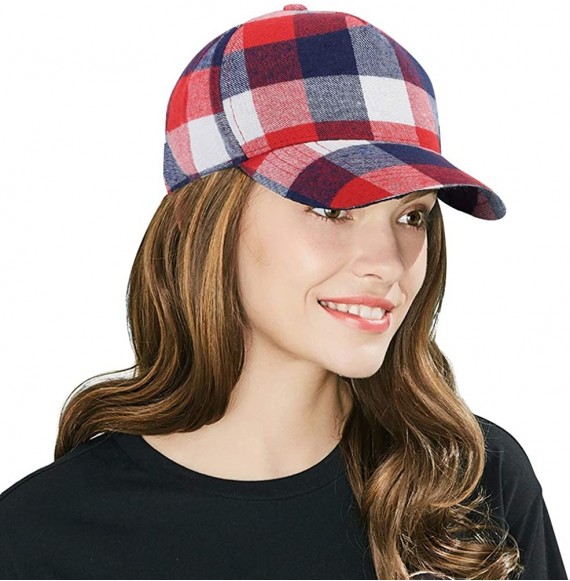 Baseball Caps Stylish Tartan Plaid Baseball Caps for Men Women Adjustable Outdoor Curved Visor Cotton Hats - Rednavywhite - C...