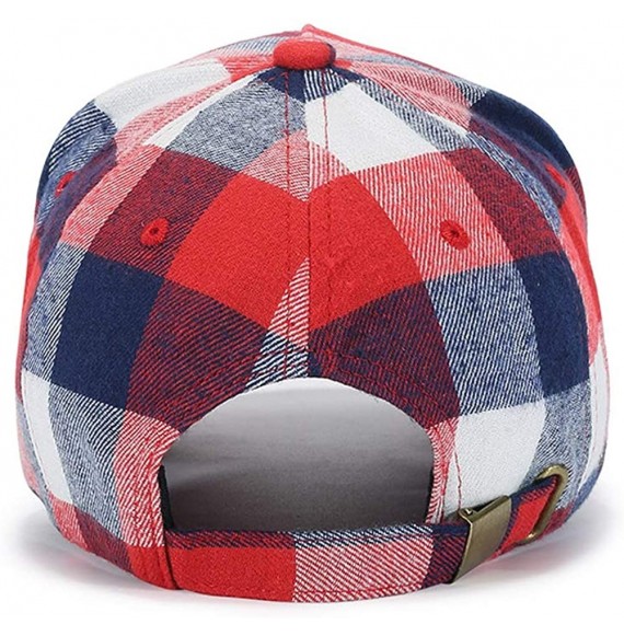 Baseball Caps Stylish Tartan Plaid Baseball Caps for Men Women Adjustable Outdoor Curved Visor Cotton Hats - Rednavywhite - C...