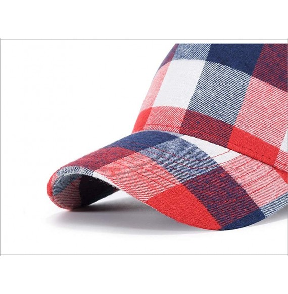 Baseball Caps Stylish Tartan Plaid Baseball Caps for Men Women Adjustable Outdoor Curved Visor Cotton Hats - Rednavywhite - C...