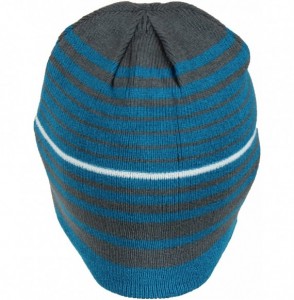 Skullies & Beanies 2 in 1 Reversible Striped & Solid Knit Beanie Hat - Winter Snug Fit Skull Cap - Blue/Grey - C718649W4U8