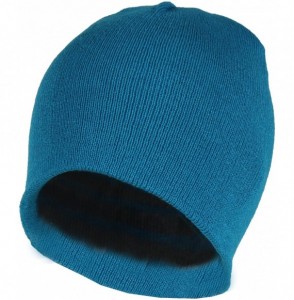 Skullies & Beanies 2 in 1 Reversible Striped & Solid Knit Beanie Hat - Winter Snug Fit Skull Cap - Blue/Grey - C718649W4U8