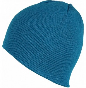 Skullies & Beanies 2 in 1 Reversible Striped & Solid Knit Beanie Hat - Winter Snug Fit Skull Cap - Blue/Grey - C718649W4U8