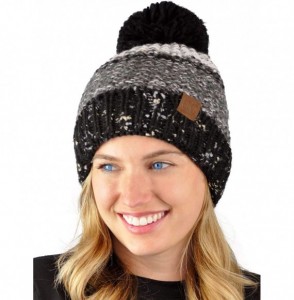 Skullies & Beanies Multi Blend Pom Soft Fuzzy Lined Thick Knit Cuff Beanie Hat - Black/Gray/White - C418AKWMX2R