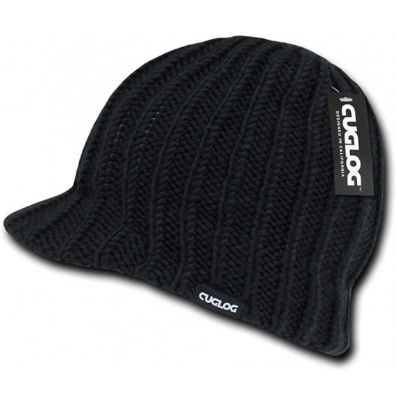 Skullies & Beanies Ribbed Jeep Caps Visor Beanie (One Size) - Black - CG11CDP115P