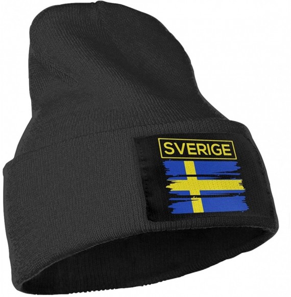 Skullies & Beanies Men/Women Sverige Sweden Swedish Flag1 Outdoor Fashion Knit Beanies Hat Soft Winter Skull Caps - Black - C...