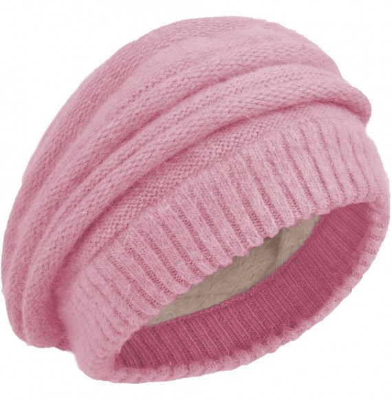 Berets Women's Winter Hat French Beret Solid Floral Decoration Knit Beanie Cap - Fuchsia - CK188TKRMA0