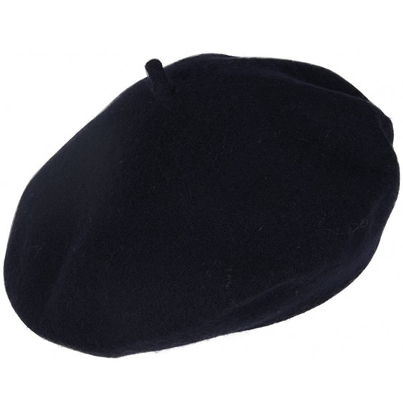 Skullies & Beanies 100% Wool Fashion Beret - Navy - C0128XVO5O1