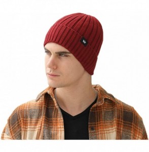 Skullies & Beanies Acrylic Knit Beanie Hat- Winter Cuffed Skully Cap- Warm- Soft- Slouchy Headwear for Men and Women - Red - ...