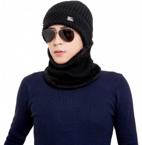 Skullies & Beanies Winter Beanie Hat Scarf Set Fleece Lining Warm Knit Hat Thick Knit Skull Cap - Black - CS1878K6YKY